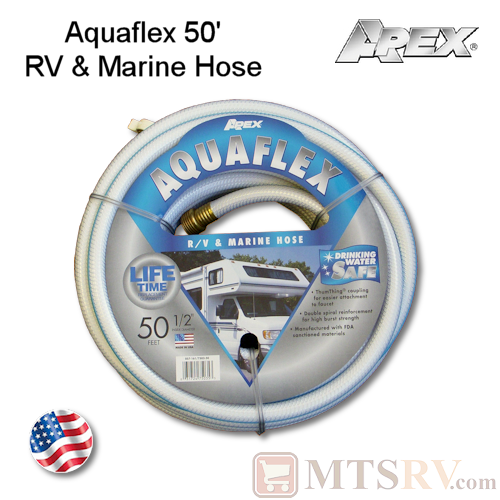 Apex Aquaflex 50' x 1/2" RV & Marine Reinforced Water/Garden Hose - USA Made