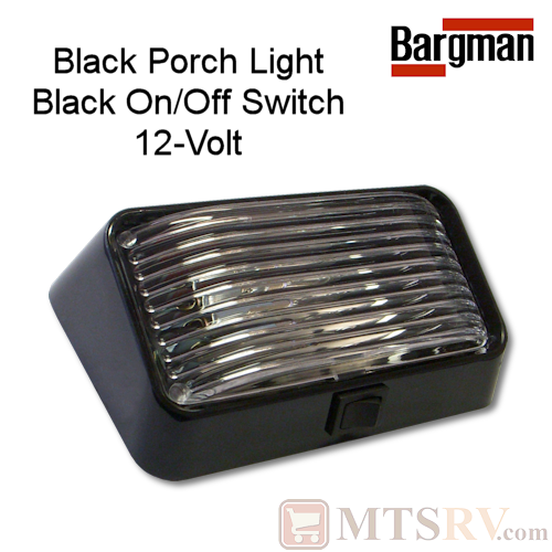 Bargman 12V Exterior RV Porch Light - BLACK - 1-PACK - On/Off Switch and Clear Lens