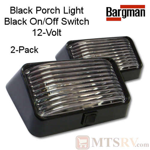Bargman 12V Exterior RV Porch Light - BLACK - 2-PACK - On/Off Switch and Clear Lens