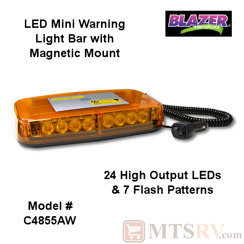 Blazer International LED Mini Warning Light Bar with Magnetic Mount  & 12V Vehicle Plug Adapter - C4855AW