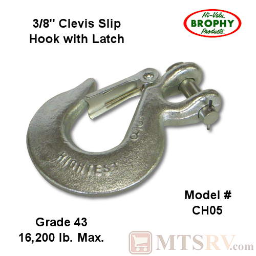 CR Brophy CH05 Safety Chain Latching Clevis Slip Hook - 1-PACK - 16,200 lb. 3/8" - Grade 43 - NEW