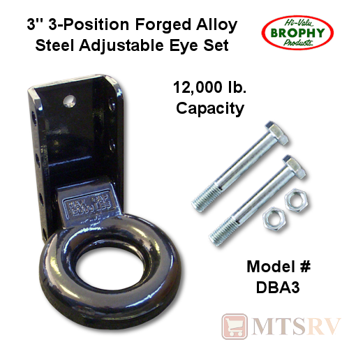 CR Brophy Black 12K Pintle Eye Ring Kit - 3" Adjustable 3-Position Forged Alloy Steel Eye - Model DBA3