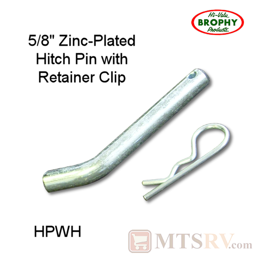 CR Brophy 5/8" Zinc Hitch Pin with Clip - for 2" Receiver Hitch Draw Bar - Model HPWH