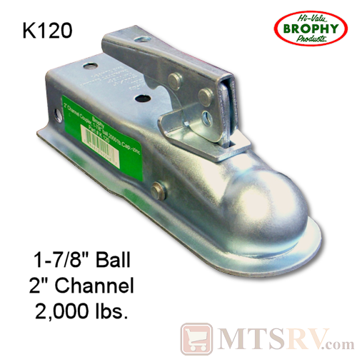 CR Brophy Model K120 2K Trailer Tongue Coupler - 1-7/8" Ball x 2" Channel - 2000 lb. Rated