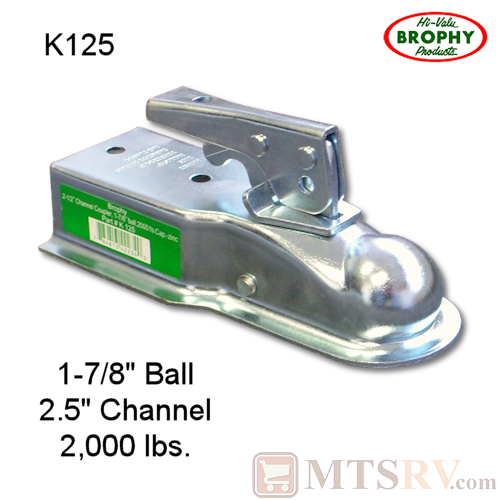 CR Brophy Model K125 2K Trailer Tongue Coupler - 1-7/8" Ball x 2.5" Channel - 2000 lb. Rated