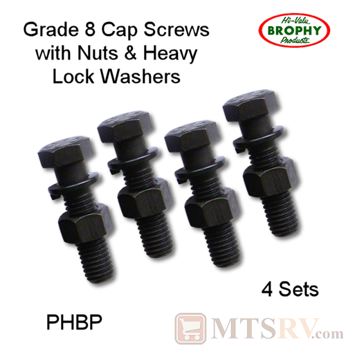 CR Brophy Pintle Hook Bolt Set 4-PACK - Grade 8 Cap Screws with Nuts & Heavy Lock Washers - Model PHBP