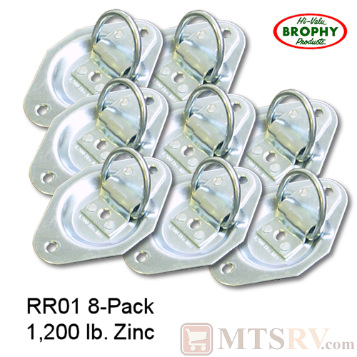 CR Brophy - Model RR01 - 8-PACK - Zinc-Plated 1.2K Diamond-Shaped Recessed Tie-Down D-Ring