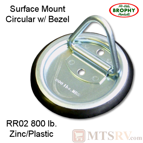 CR Brophy - Model RR02 - SINGLE - Zinc-Plated 800 lb. Circular Tie-Down D-Ring Surface Mount w/ Plastic Bezel