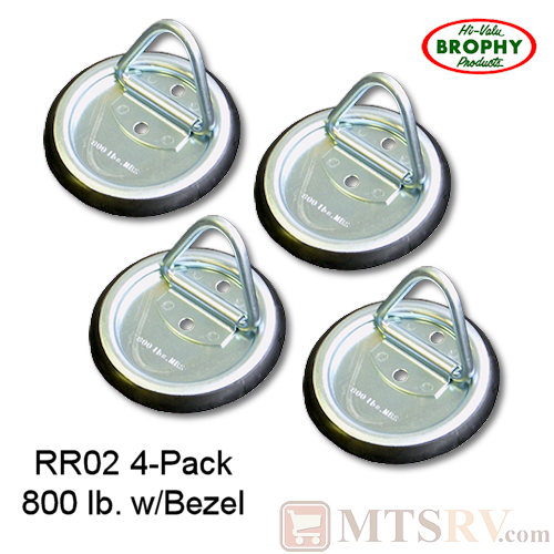 CR Brophy - Model RR02 - 4-PACK - Zinc-Plated 800 lb. Circular Tie-Down D-Ring Surface Mount w/ Plastic Bezel