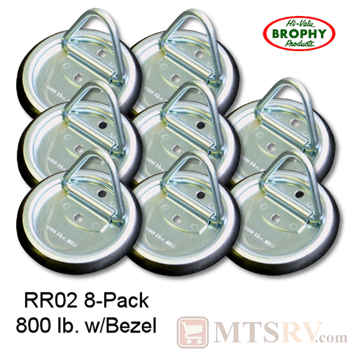 CR Brophy - Model RR02 - 8-PACK - Zinc-Plated 800 lb. Circular Tie-Down D-Ring Surface Mount w/ Plastic Bezel