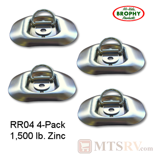 CR Brophy - Model RR04 - 4-PACK - Zinc-Plated 1.5K Rounded Tie-Down D-Ring Surface Mount
