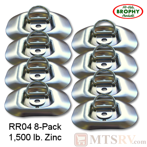 CR Brophy - Model RR04 - 8-PACK - Zinc-Plated 1.5K Rounded Tie-Down D-Ring Surface Mount