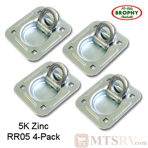 CR Brophy - Model RR05 - 4-PACK - Zinc-Plated 5K Square Recessed Tie-Down D-Ring