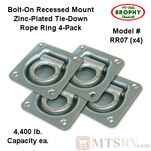 CR Brophy - Model RR07 - 4-PACK - Zinc-Plated 4.4K Square Recessed Tie-Down D-Ring