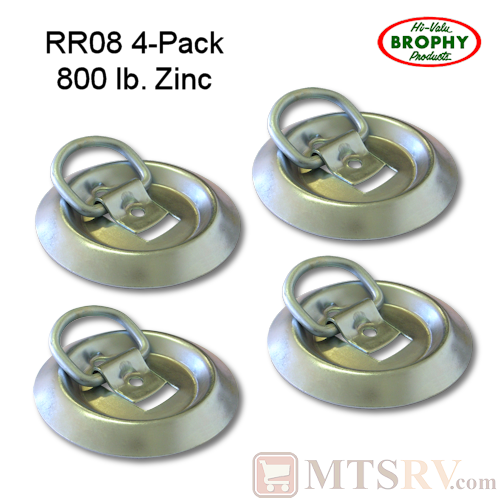 CR Brophy - Model RR08 - 4-PACK - Zinc-Plated 800 lb. Circular Tie-Down D-Ring Surface Mount