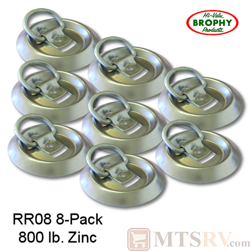 CR Brophy - Model RR08 - 8-PACK - Zinc-Plated 800 lb. Circular Tie-Down D-Ring Surface Mount