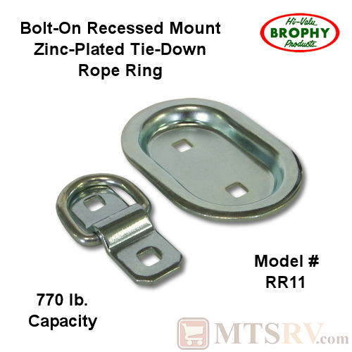 CR Brophy - Model RR11 - SINGLE - Zinc-Plated 770 lb. Recessed Mount Bolt-On Tie-Down D-Ring