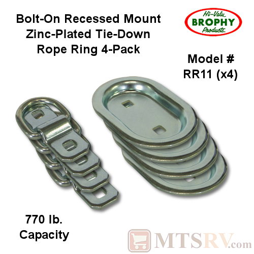 CR Brophy - Model RR11 - 4-PACK - Zinc-Plated 770 lb. Recessed Mount Bolt-On Tie-Down D-Ring