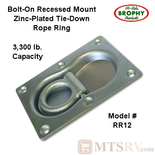 CR Brophy - Model RR12 - SINGLE - Zinc-Plated 3.3K Rectangular Recessed Tie-Down Rope Ring