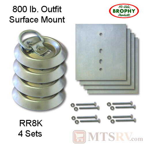 CR Brophy - Model RR8K - 4-PACK - Zinc-Plated 800 lb. Circular Tie-Down Surface D-Ring Kit w/ Mounting Hardware
