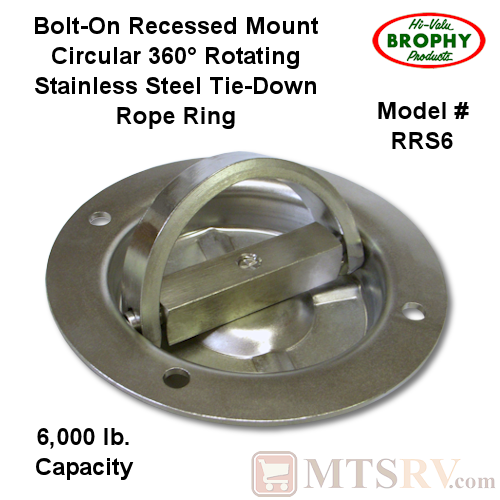 CR Brophy - Model RRS6 - SINGLE - Stainless Steel 6K Circular Rotating Recessed Tie-Down Rope Ring