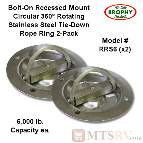 CR Brophy - Model RRS6 - 2-PACK - Stainless Steel 6K Circular Rotating Recessed Tie-Down Rope Ring
