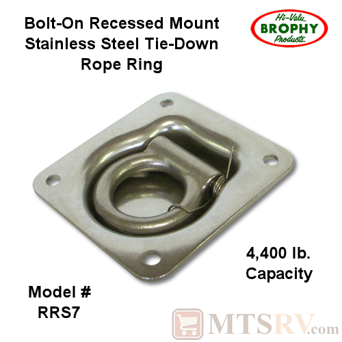 CR Brophy - Model RRS7 - SINGLE - Stainless Steel 4.4K Square Recessed Tie-Down Rope Ring
