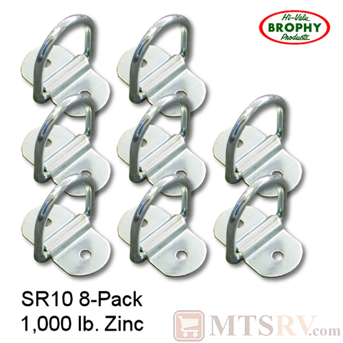 CR Brophy - Model SR10 - 8-PACK - Zinc-Plated 1K Surface Mount Bolt-On Tie-Down D-Ring