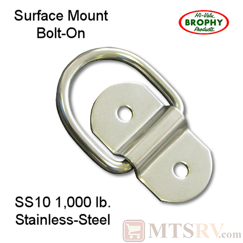 CR Brophy - Model SS10 - SINGLE - Stainless Steel 1K Surface Mount Bolt-On Tie-Down D-Ring