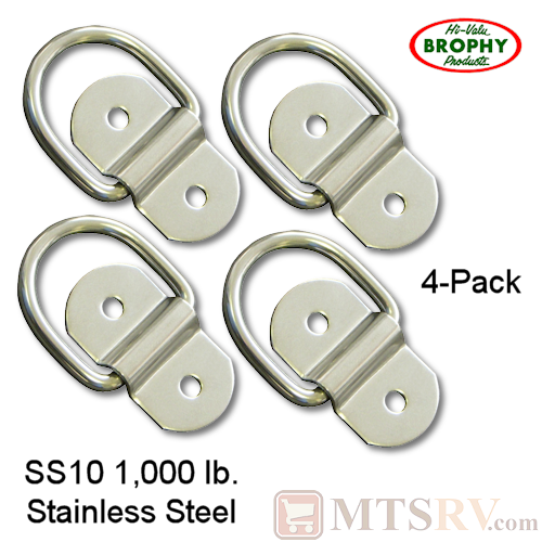 CR Brophy - Model SS10 - 4-PACK - Stainless Steel 1K Surface Mount Bolt-On Tie-Down D-Ring