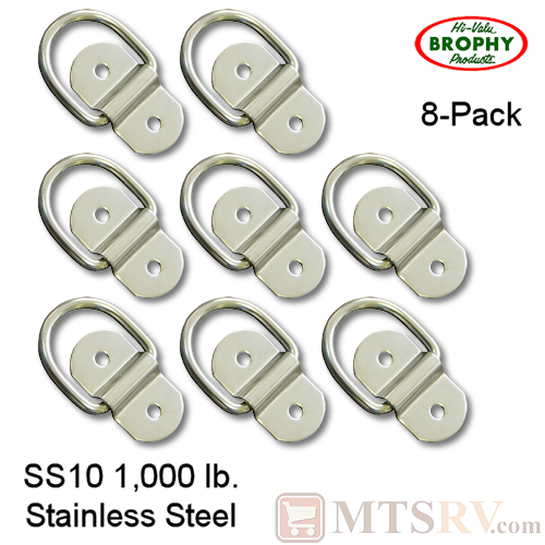 CR Brophy - Model SS10 - 8-PACK - Stainless Steel 1K Surface Mount Bolt-On Tie-Down D-Ring