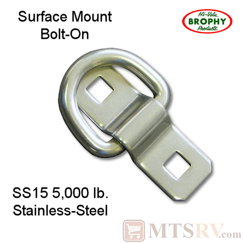 CR Brophy - Model SS15 - SINGLE - Stainless Steel 5K Surface Mount Bolt-On Tie-Down D-Ring