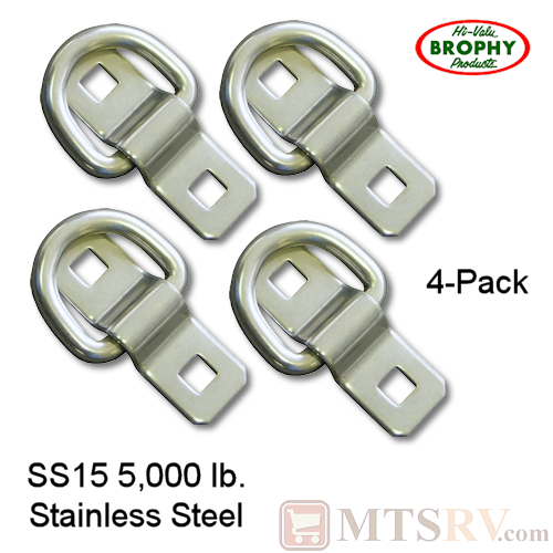 CR Brophy - Model SS15 - 4-PACK - Stainless Steel 5K Surface Mount Bolt-On Tie-Down D-Ring