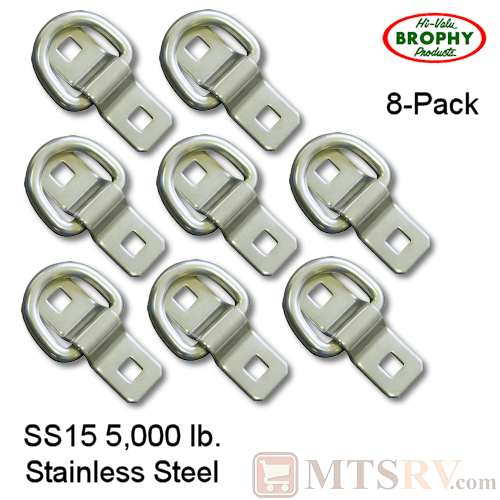 CR Brophy - Model SS15 - 8-PACK - Stainless Steel 5K Surface Mount Bolt-On Tie-Down D-Ring