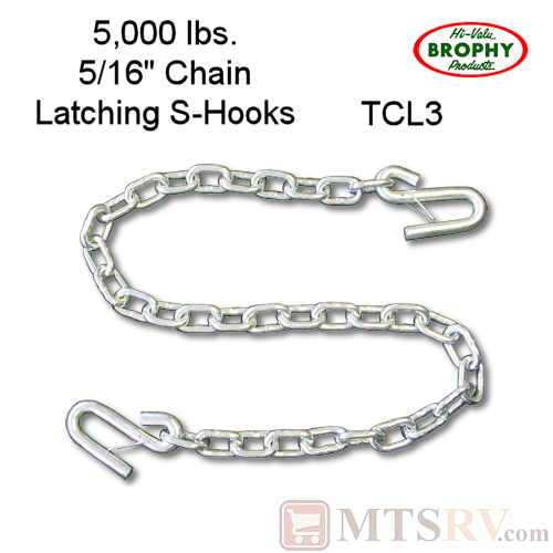 CR Brophy TCL3 Safety Chain w/2 Latching S-Hooks - 5000 lb Rated - 51" Long - Single