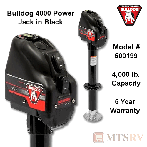 Fulton Bulldog 4000 BLACK Electric Power Tongue Jack 4000 lb. 2-1/4" - 5 Year Warranty