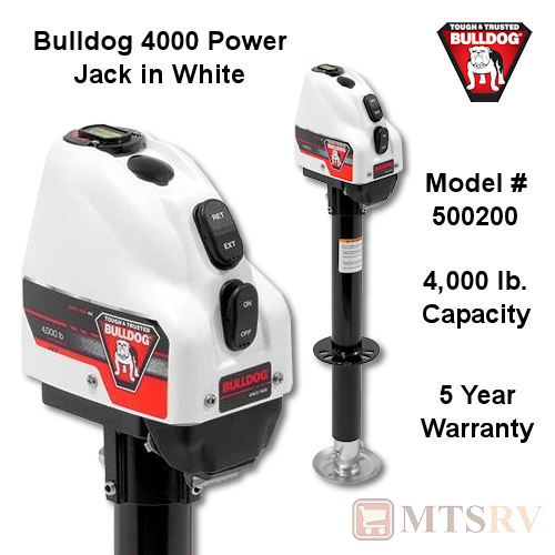 Fulton Bulldog 4000 WHITE Electric Power Tongue Jack 4000 lb. 2-1/4" - 5 Year Warranty