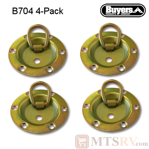 Buyers  - Model B704 - 4-PACK - Yellow-Zinc-Plated 1.8K Circular Rotating Tie-Down D-Ring Recessed Mount