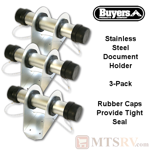 Buyers Stainless Steel 1-5/8" Diam. x 9" Long RV Trailer Document Holder with Rubber Cap Ends - 3-PACK