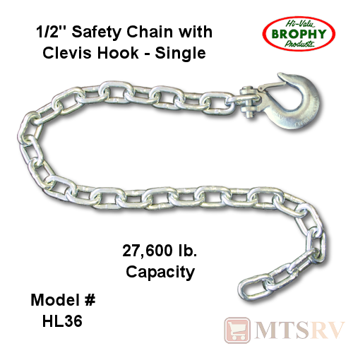 Brophy HL36 Safety Chain with 1/2" Clevis Hook