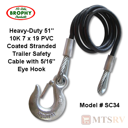 Brophy SC34 5/16" Coated Safety Cable with Hook