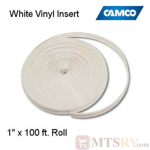 Camco RV Model 25202 100 ft. Roll of Vinyl Insert for Trim Molding - Polar White - 1" x 100'