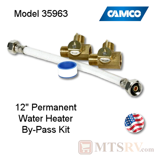 Camco RV 12" Permanent Water Heater By-Pass Kit w/ Brass Valves - Model 35963 - USA Made