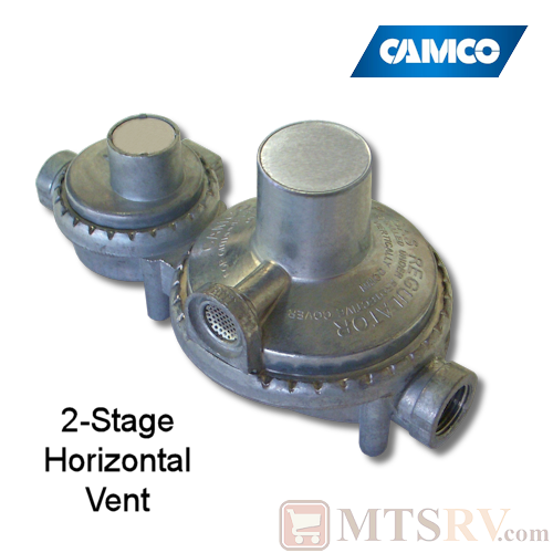 Camco RV Double-Stage Horizontal Mount LP Propane Gas Regulator - Model #59323