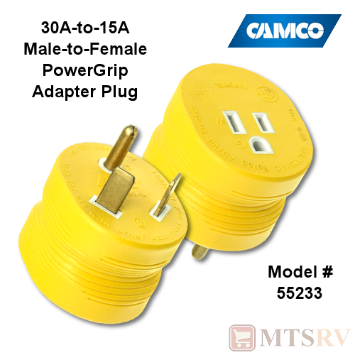 Camco RV 30A-to-15A (M/F) Yellow Plug Adapter