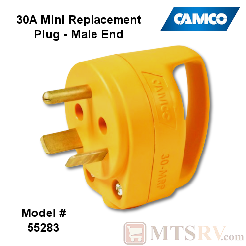 Camco RV 30A Electrical Cord MINI Replacement Plug Head w/ Power Grip Handle - MALE END - Model 55283