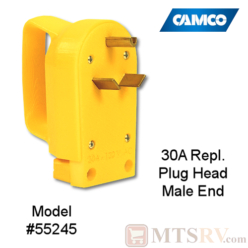 Camco RV 30A Electrical Cord Replacement Plug Head w/ Power Grip Handle - MALE END - Model 55245