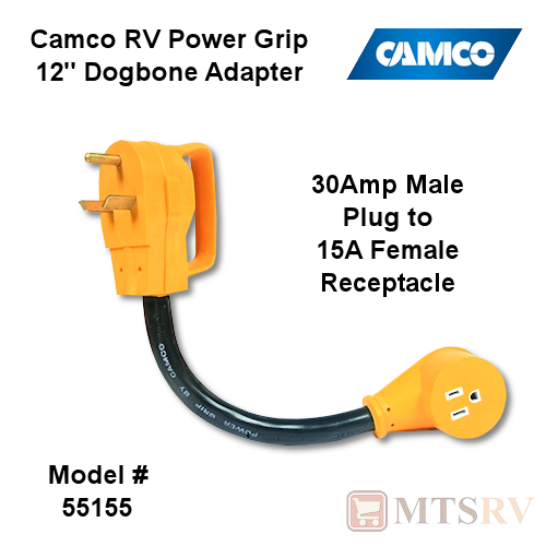 Camco RV 30A-to-15A (M/F) 12" Dogbone Adapter