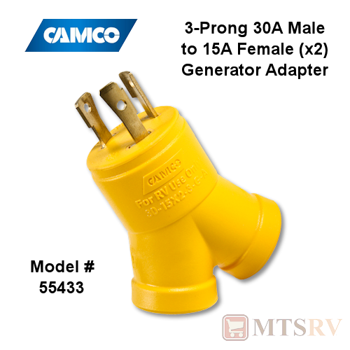 Camco RV 30A-to-15A (M/F) 3-Prong Y Generator Adapter