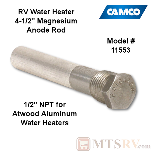 Camco RV 4.5" Magnesium Anode Rod - 1/2" NTP - Model 11553 - for Atwood Aluminum Water Heaters